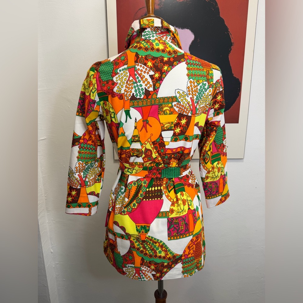 Vintage Psychedelic Flower Power Novelty Sue Ann of Dallas Zip Tunic - Picture 11 of 15